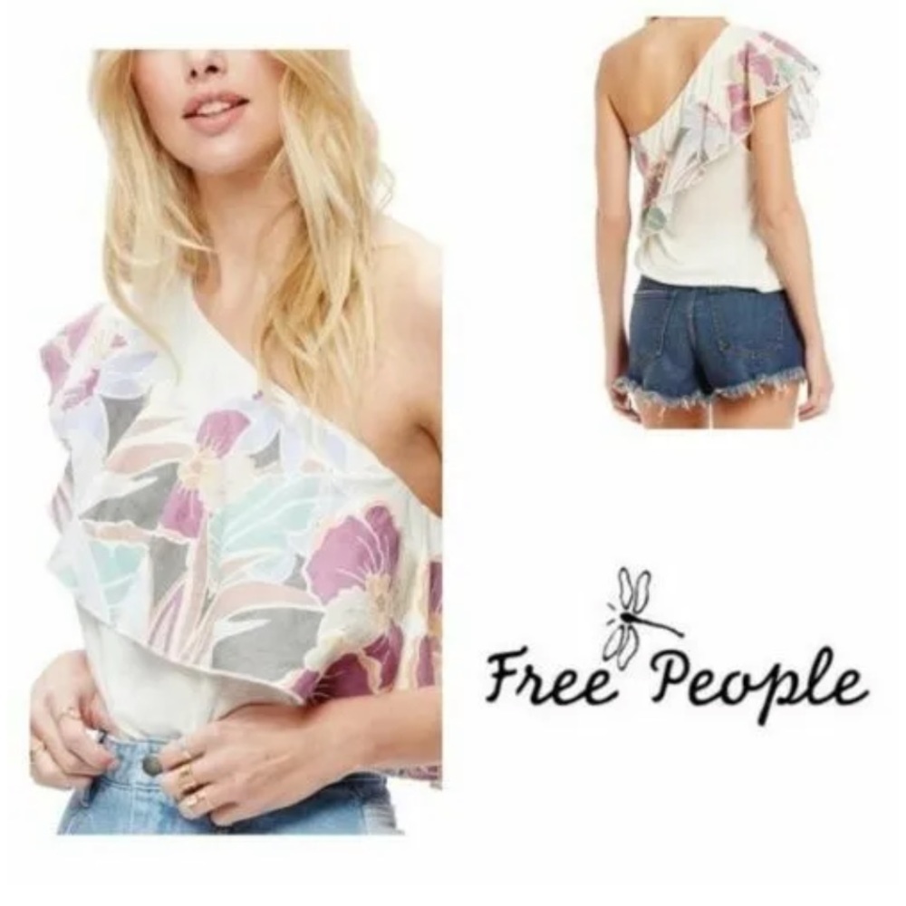 Free People Annka Bubble Blouse Top One-Shoulder Floral Printed